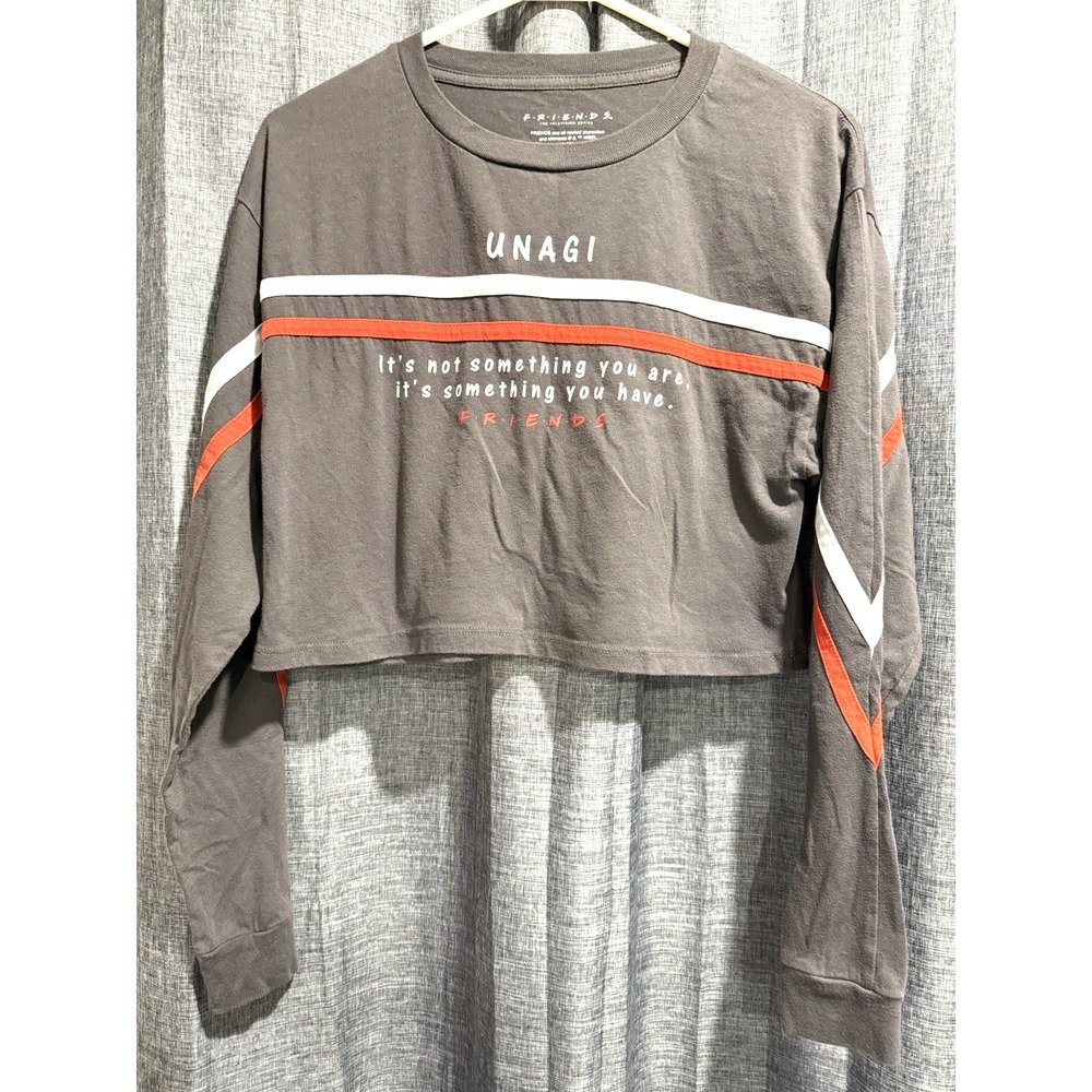 Friends Unagi Long Sleeve cropped T-Shirt Juniors Size XS Relaxed‎ Fit Dark Gray